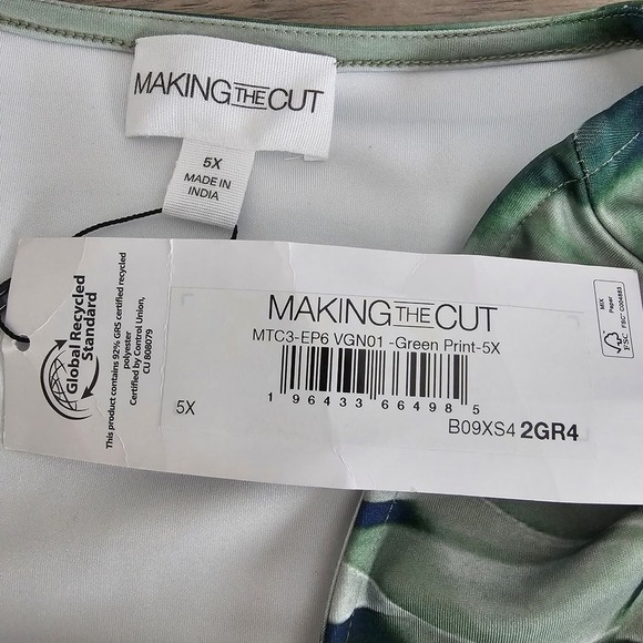 Making the Cut Bodysuit Womens 5X Green Printed Skeleton Stretch Long Sleeve - Picture 8 of 11